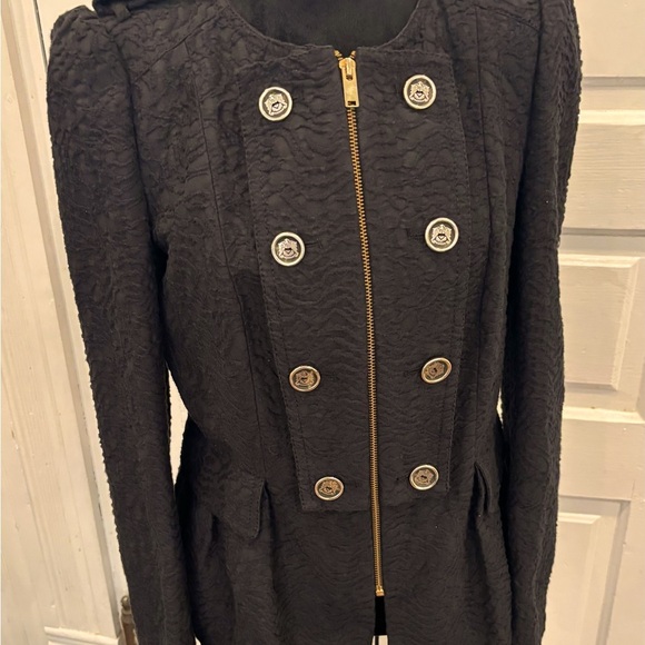 A701 ZARA RARE BLACK SCROLL JACQUARD EMBROIDERED PLEATED JACKET COAT BLAZER Sz L - Picture 2 of 10